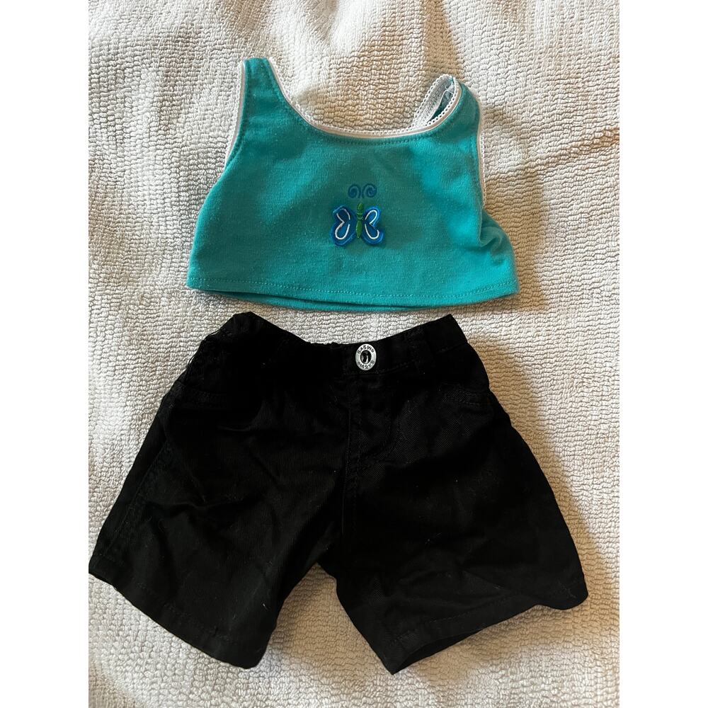 Build A Bear Tiny Tees Blue Tank Top Black Shorts Bear Clothing Set Size #G